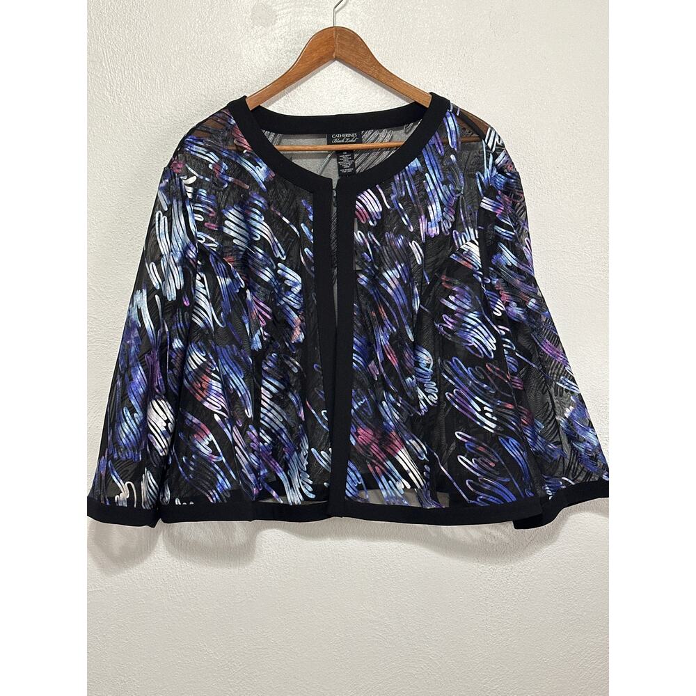 Catherine’s Black Label NWT Semi Sheer Jacket 3X Black Purple 3D Graphic